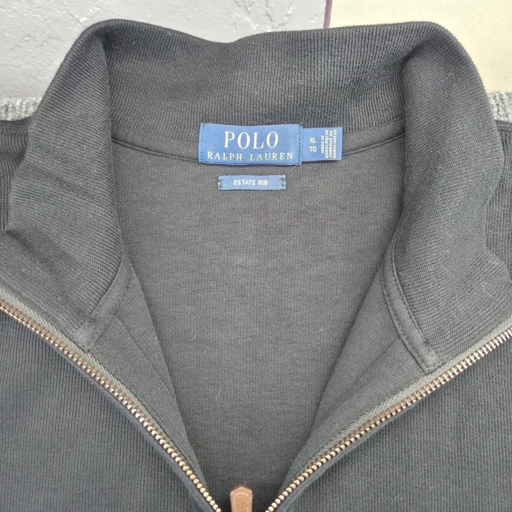 Polo Ralph Lauren Quarter Zip Mens XL Black Cotton‎ Estate Rib Pullover Sweater